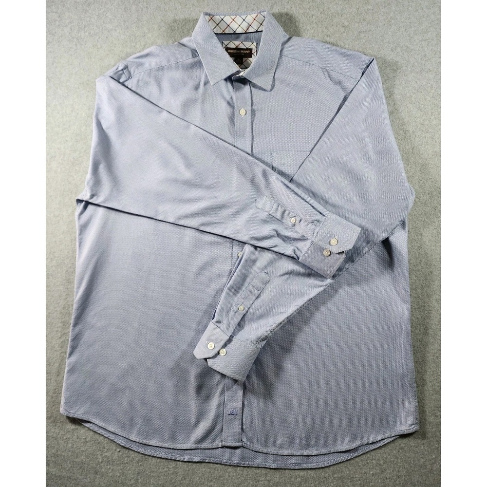 Johnston & Murphy Men's Dress Shirt, Blue Pattern, XL, Long Sleeve, Contrasting